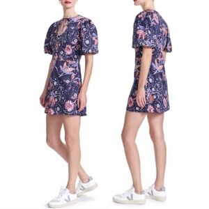 NWT Corey Lynn Calter Jordyn Navy Mini puff sleeve floral Dress size small